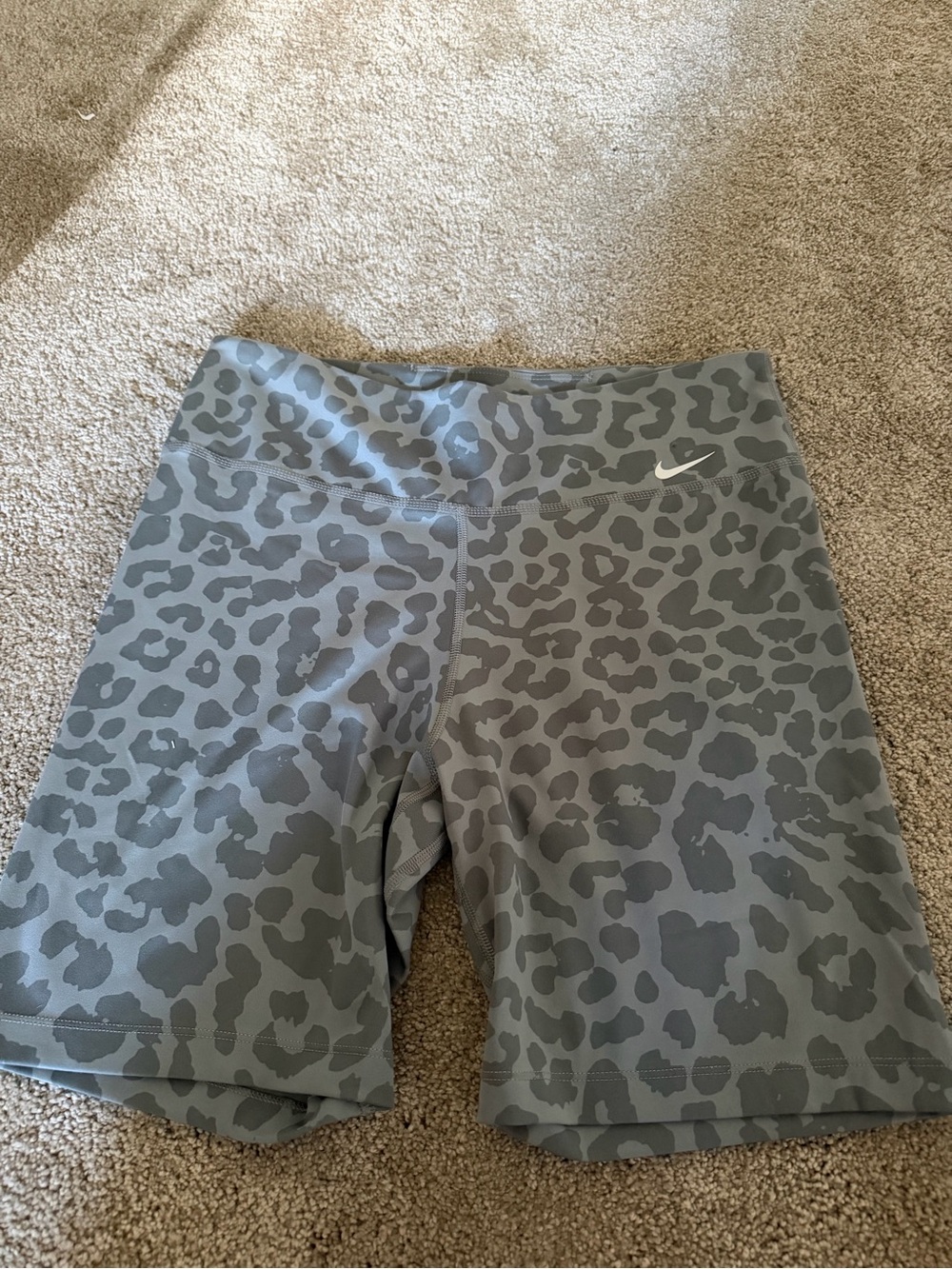 Nike Women's Gray Leopard-Print Bike Shorts